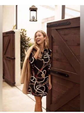 Jude Connally Ribbons and Chains Black Sabine dress ironless XL